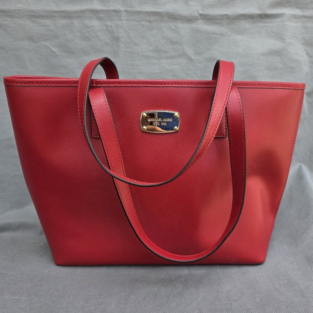 Michael Kors Brick Red Tote Bag Purse Medium Jet Set Leather